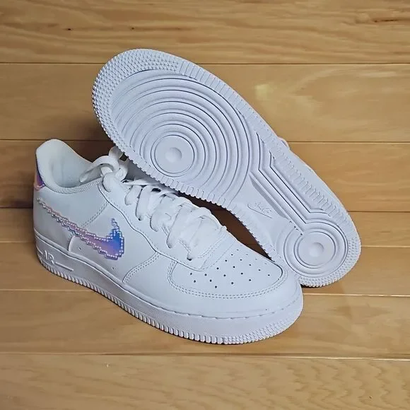 Nike Air Force 1 GS Digital Swoosh White Multi-Color Black CW1577-100 - Picture 3 of 11